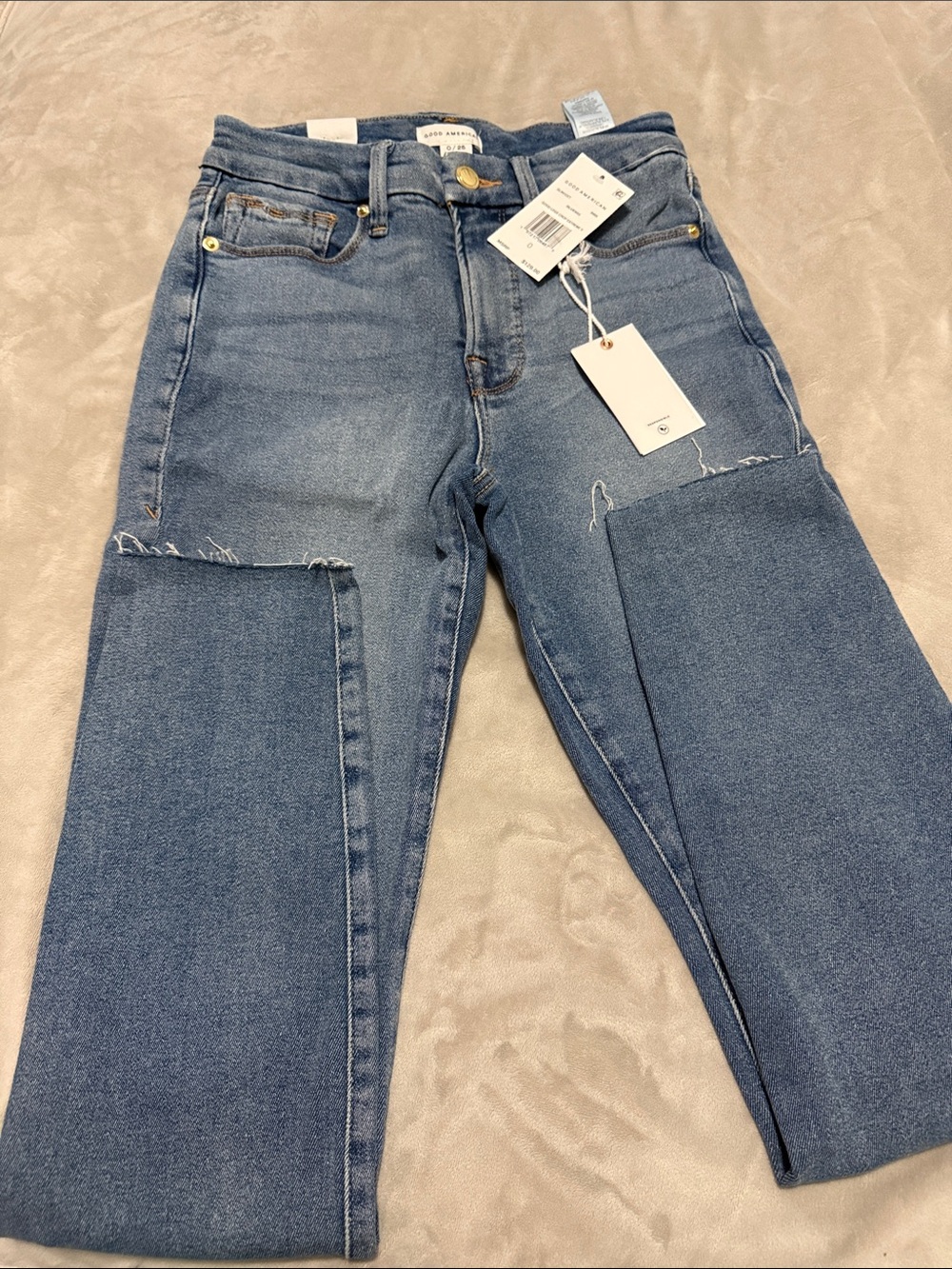 Good American Medium Blue Skinny Jeans with Patch Panels